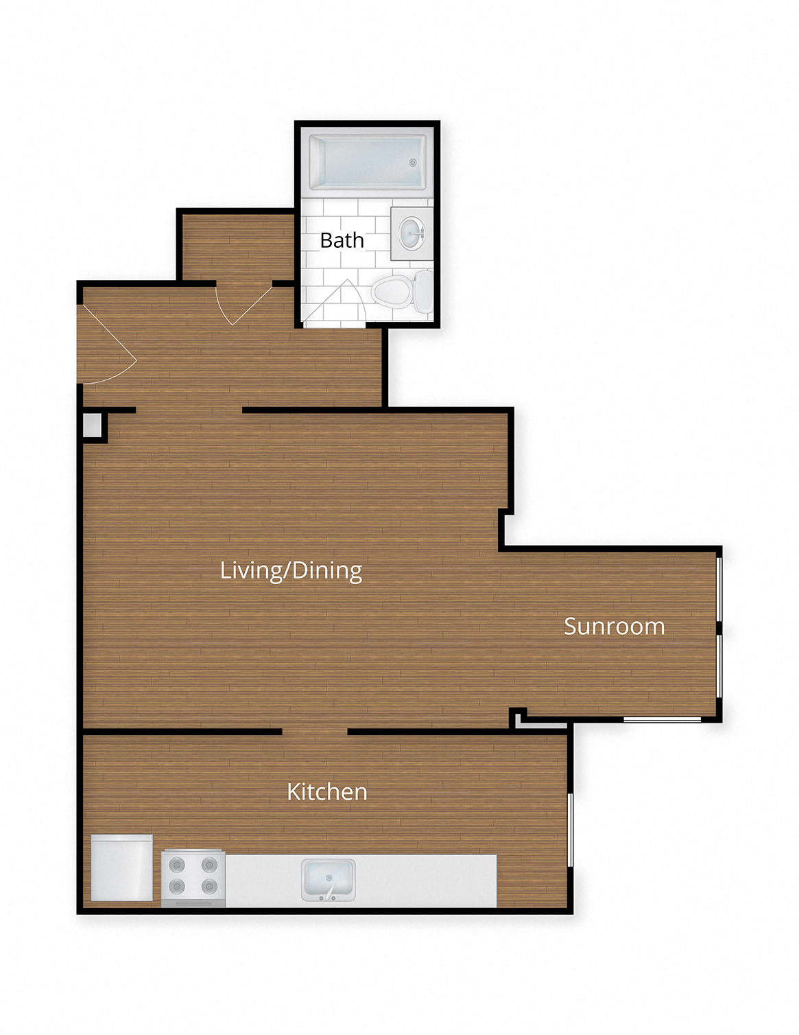 Floor plan for studio, 1 bath, 506 sqft